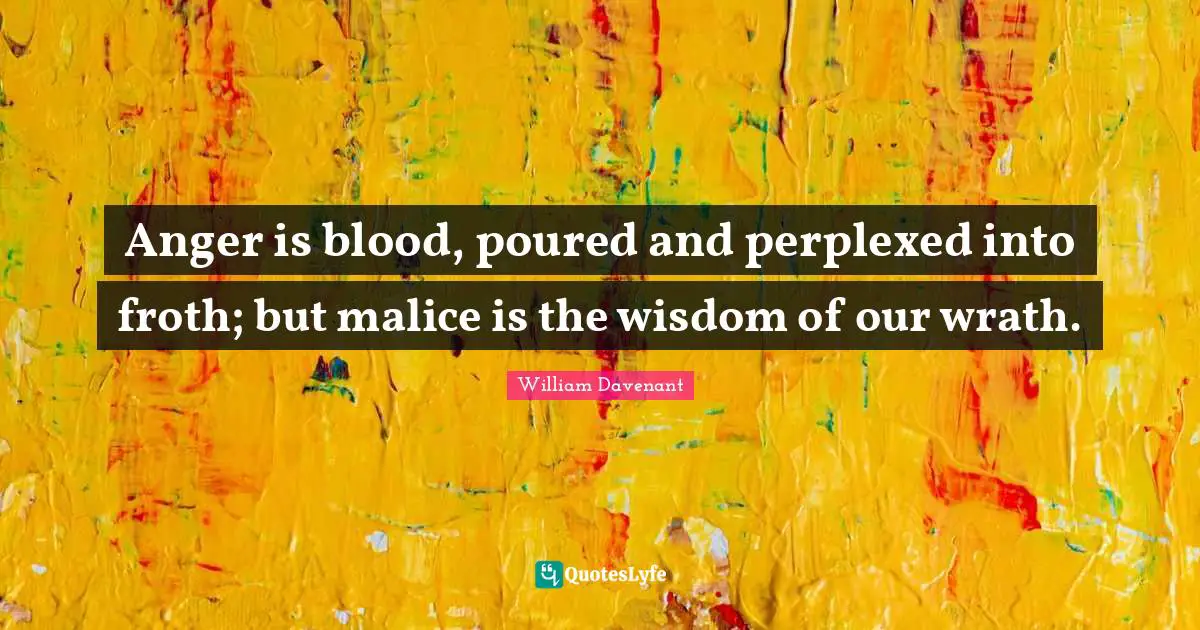 Anger is blood, poured and perplexed into froth; but malice is the wisdom of our wrath.