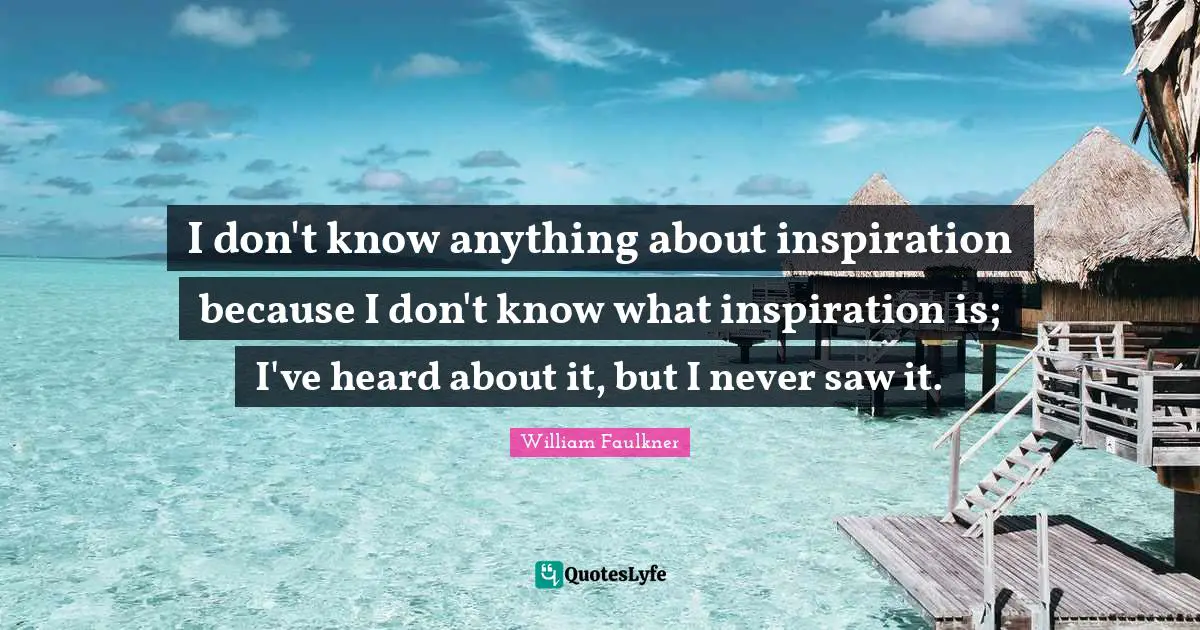 I don't know anything about inspiration because I don't know what inspiration is; I've heard about it, but I never saw it.