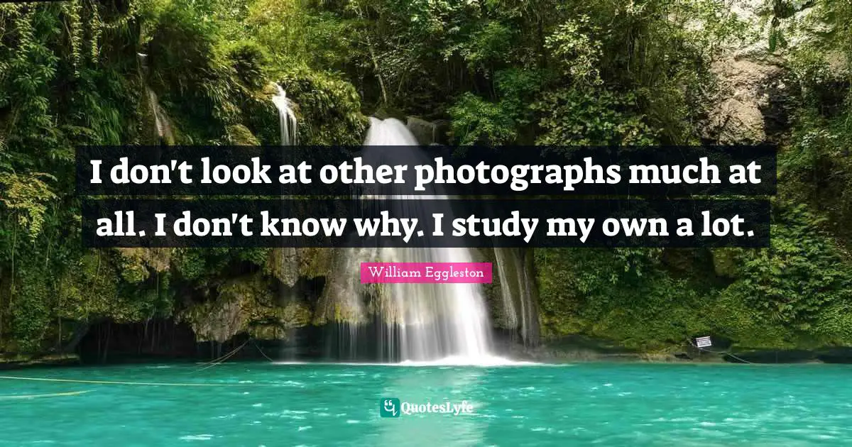 I don't look at other photographs much at all. I don't know why. I study my own a lot.