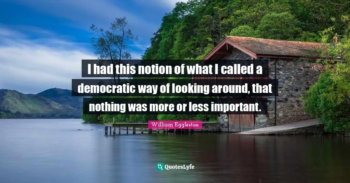 I had this notion of what I called a democratic way of looking around, that nothing was more or less important.