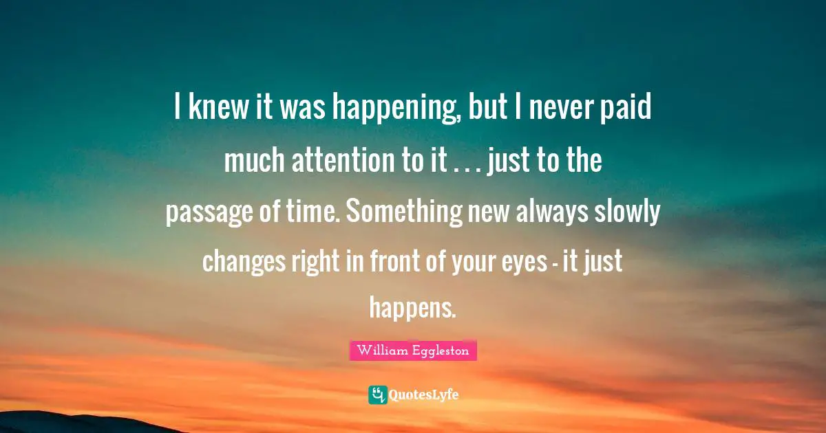 I knew it was happening, but I never paid much attention to it . . . just to the passage of time. Something new always slowly changes right in front of your eyes - it just happens.