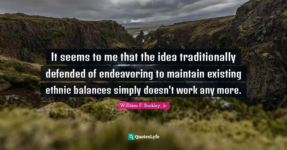 It seems to me that the idea traditionally defended of endeavoring to maintain existing ethnic balances simply doesn't work any more.