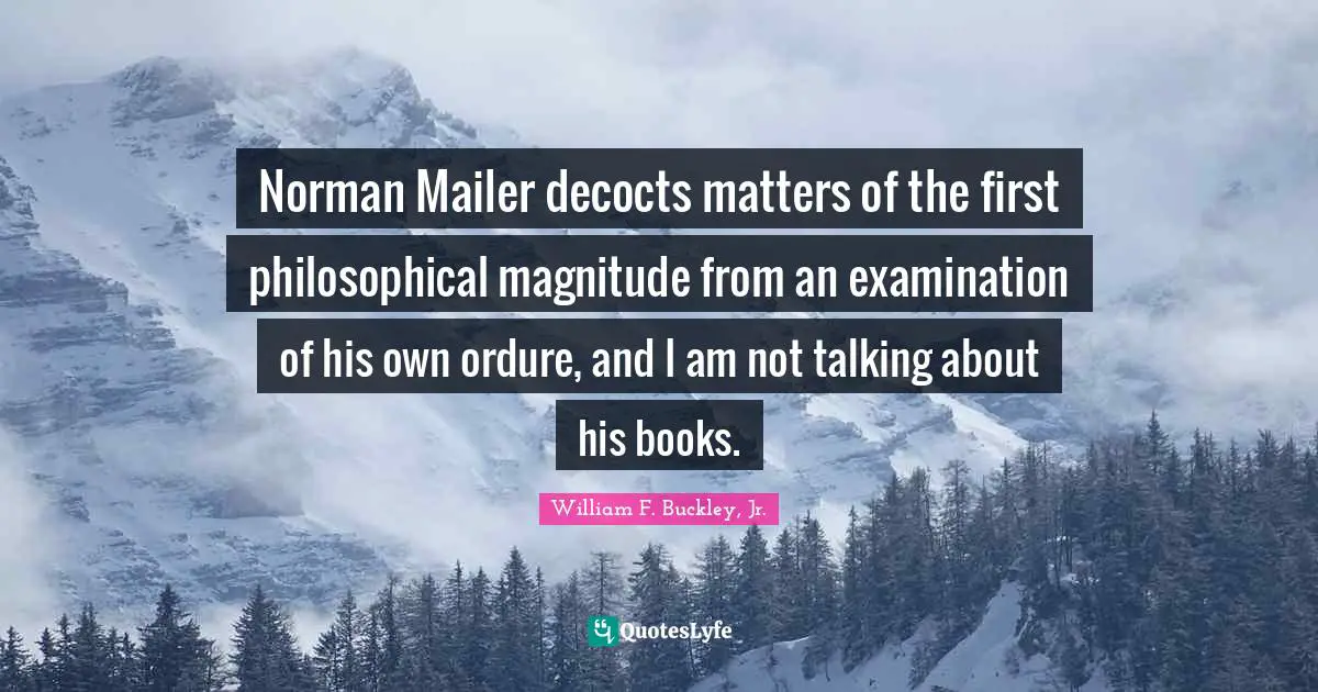 Norman Mailer decocts matters of the first philosophical magnitude from an examination of his own ordure, and I am not talking about his books.
