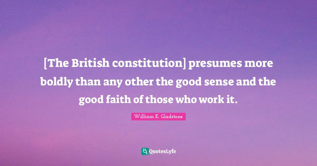 [The British constitution] presumes more boldly than any other the good sense and the good faith of those who work it.