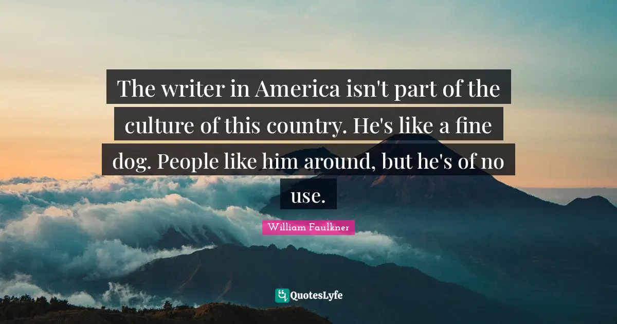 The writer in America isn't part of the culture of this country. He's like a fine dog. People like him around, but he's of no use.