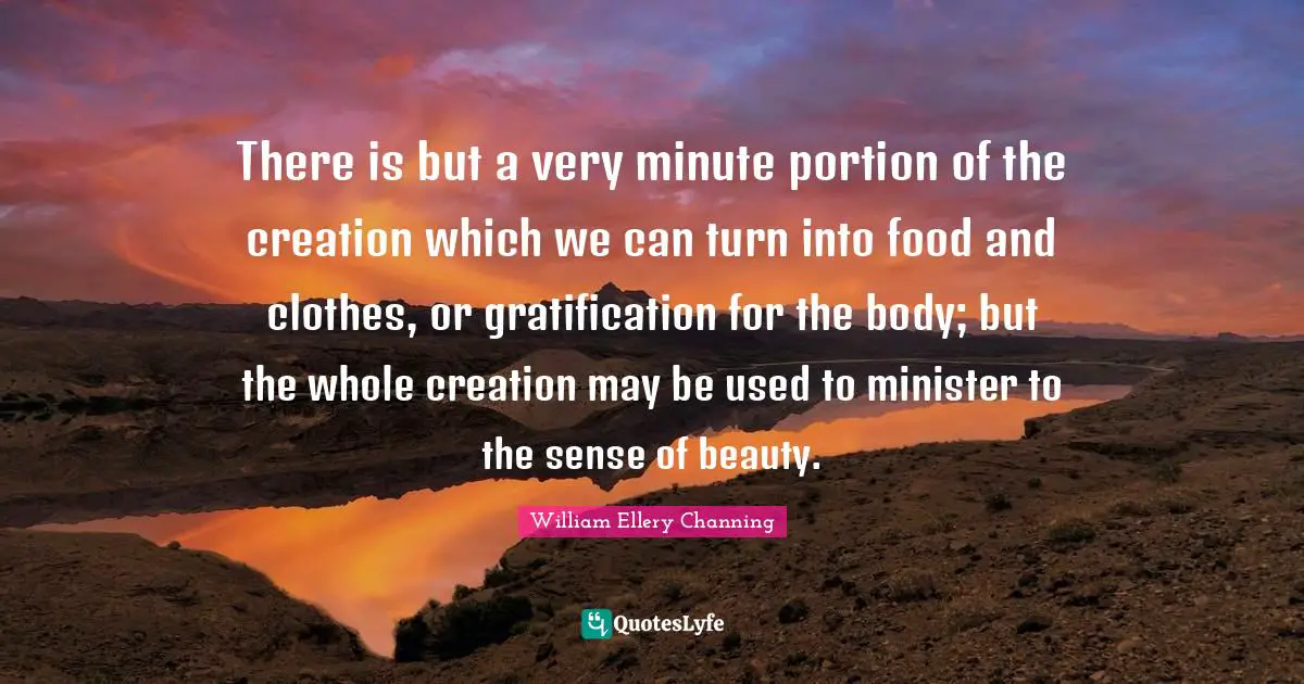 There is but a very minute portion of the creation which we can turn into food and clothes, or gratification for the body; but the whole creation may be used to minister to the sense of beauty.