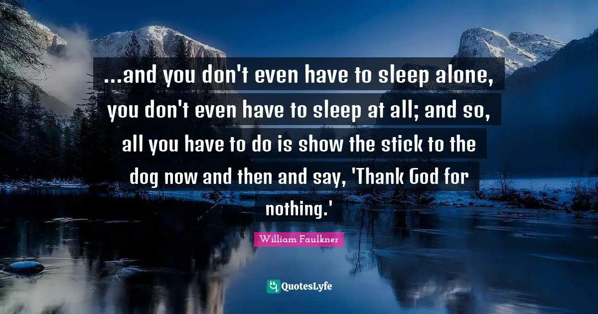 ...and you don't even have to sleep alone, you don't even have to sleep at all; and so, all you have to do is show the stick to the dog now and then and say, 'Thank God for nothing.'