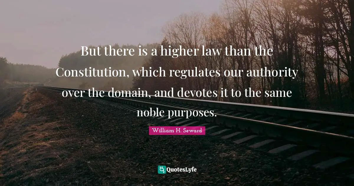 But there is a higher law than the Constitution, which regulates our authority over the domain, and devotes it to the same noble purposes.