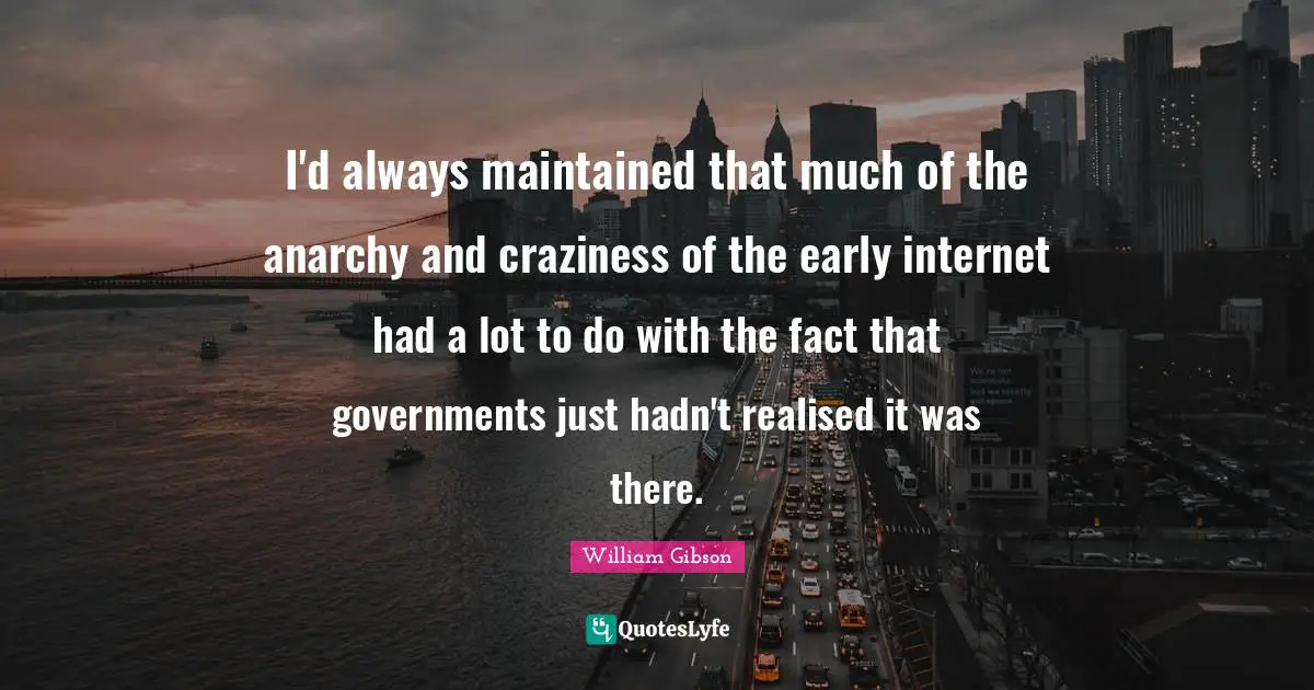 Craziness Quotes: "I'd always maintained that much of the anarchy and craziness of the early internet had a lot to do with the fact that governments just hadn't realised it was there."