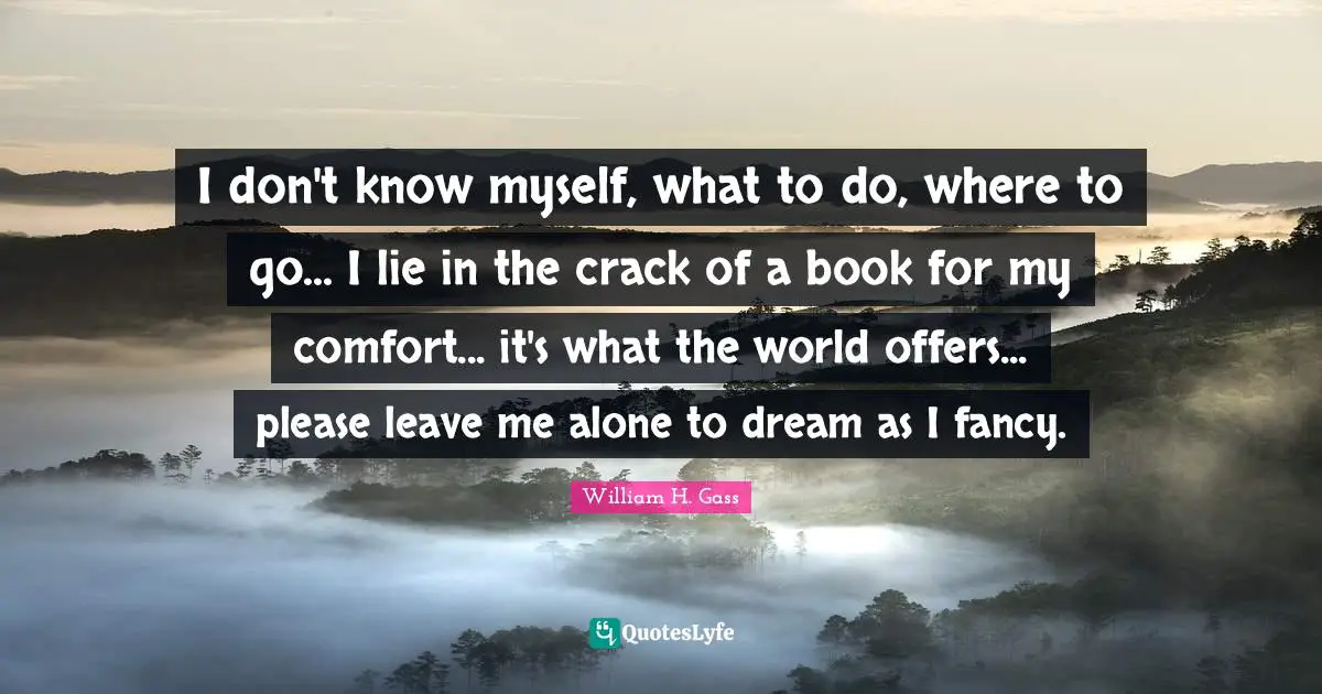 I don't know myself, what to do, where to go... I lie in the crack of a book for my comfort... it's what the world offers... please leave me alone to dream as I fancy.