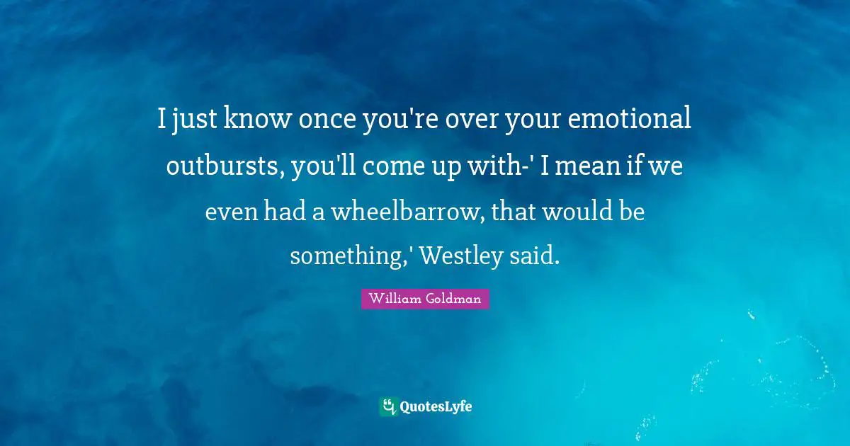 I just know once you're over your emotional outbursts, you'll come up with-' I mean if we even had a wheelbarrow, that would be something,' Westley said.