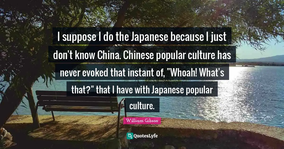 I suppose I do the Japanese because I just don't know China. Chinese popular culture has never evoked that instant of, "Whoah! What's that?" that I have with Japanese popular culture.