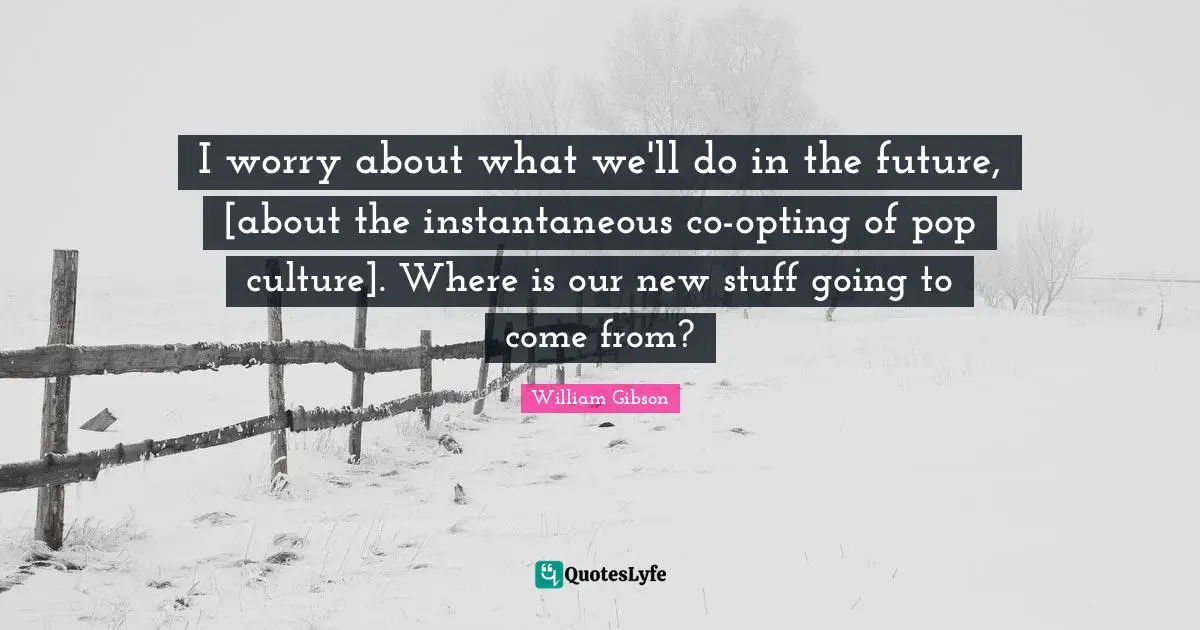 I worry about what we'll do in the future, [about the instantaneous co-opting of pop culture]. Where is our new stuff going to come from?