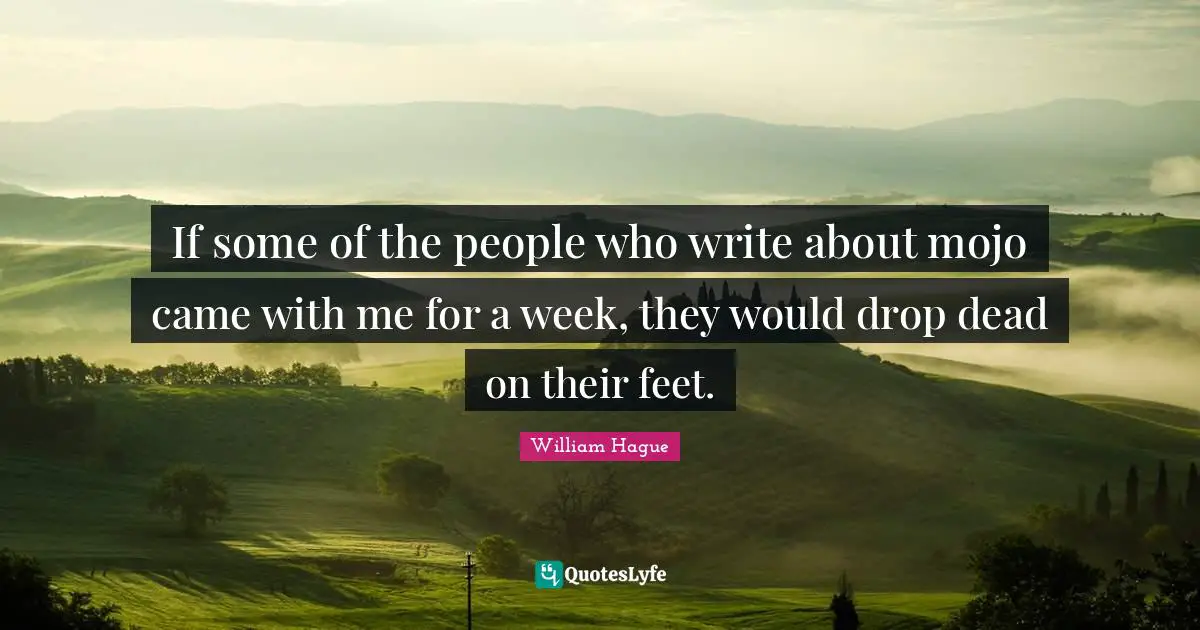 If some of the people who write about mojo came with me for a week, they would drop dead on their feet.