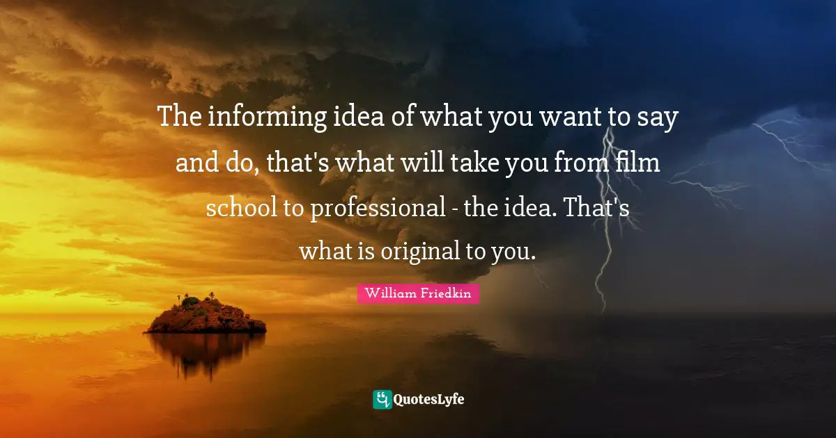 The informing idea of what you want to say and do, that's what will take you from film school to professional - the idea. That's what is original to you.
