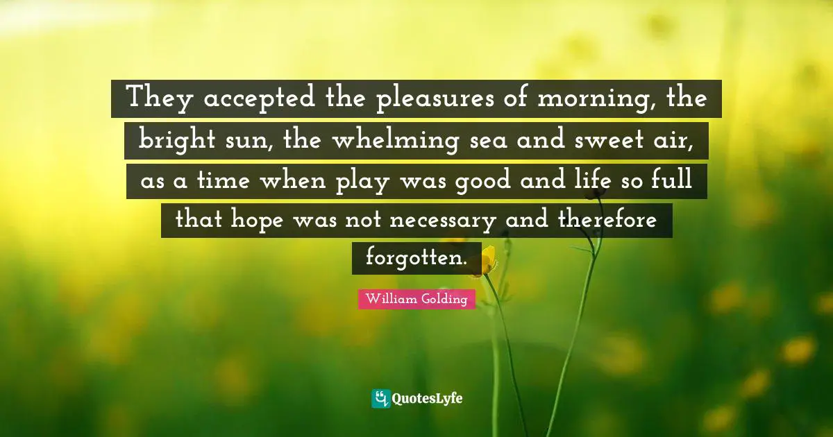 They accepted the pleasures of morning, the bright sun, the whelming sea and sweet air, as a time when play was good and life so full that hope was not necessary and therefore forgotten.