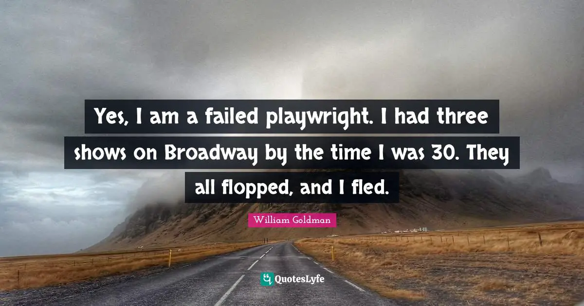 Yes, I am a failed playwright. I had three shows on Broadway by the time I was 30. They all flopped, and I fled.