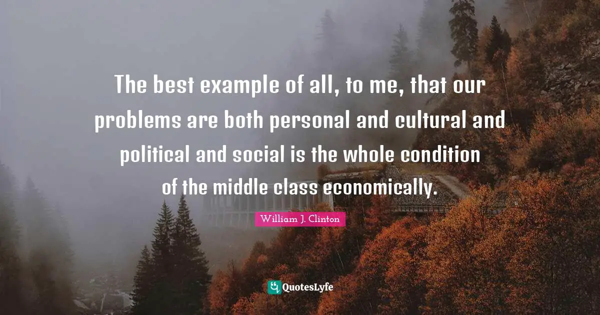The best example of all, to me, that our problems are both personal and cultural and political and social is the whole condition of the middle class economically.