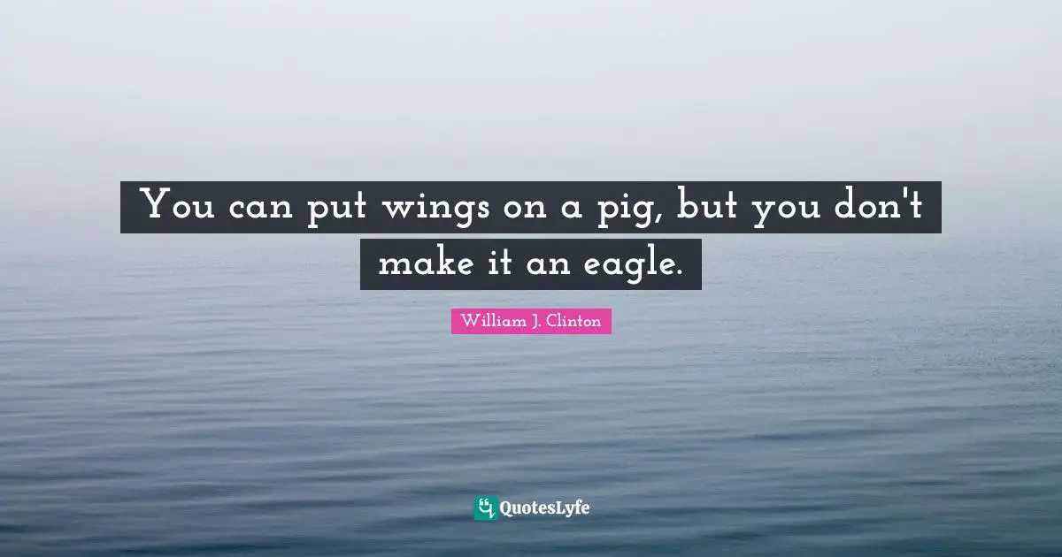 William J. Clinton Quotes: "You can put wings on a pig, but you don't make it an eagle."