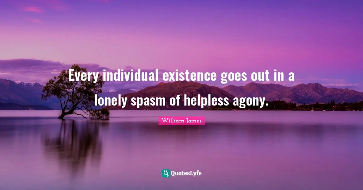 William James Quotes: Every individual existence goes out in a lonely spasm of helpless agony.