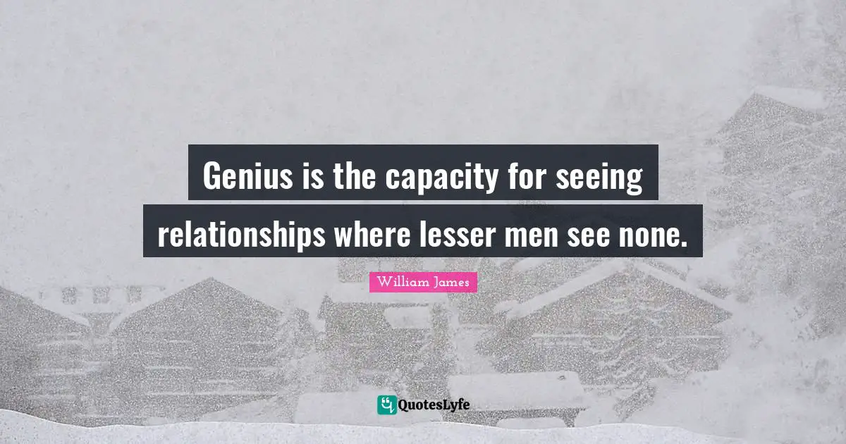 Genius is the capacity for seeing relationships where lesser men see none.
