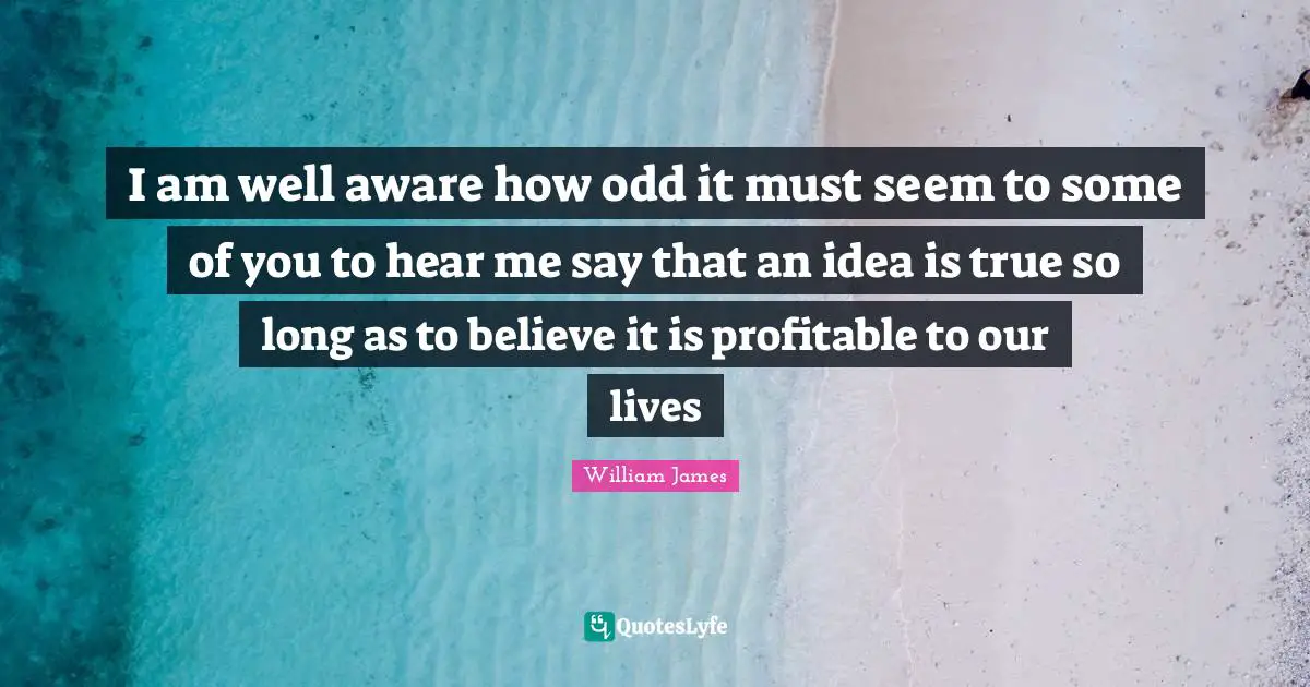 I am well aware how odd it must seem to some of you to hear me say that an idea is true so long as to believe it is profitable to our lives