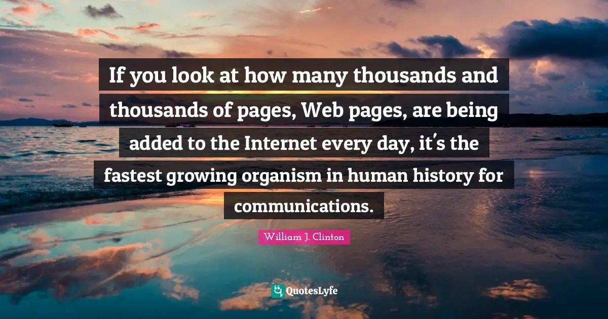 If you look at how many thousands and thousands of pages, Web pages, are being added to the Internet every day, it's the fastest growing organism in human history for communications.