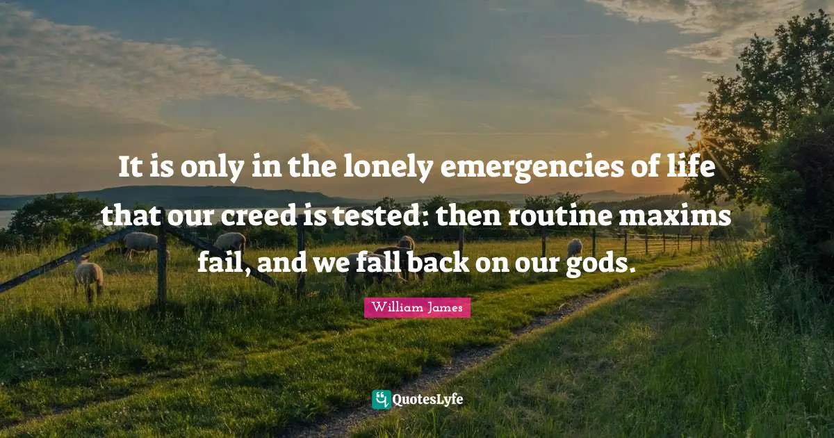 It is only in the lonely emergencies of life that our creed is tested: then routine maxims fail, and we fall back on our gods.