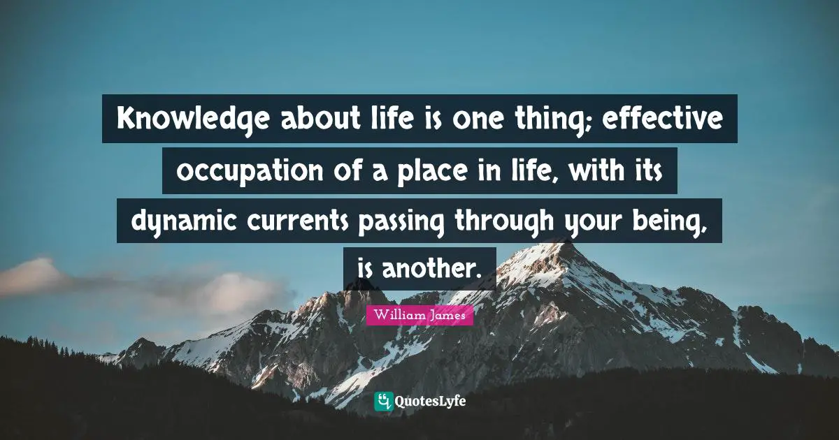 Knowledge about life is one thing; effective occupation of a place in life, with its dynamic currents passing through your being, is another.