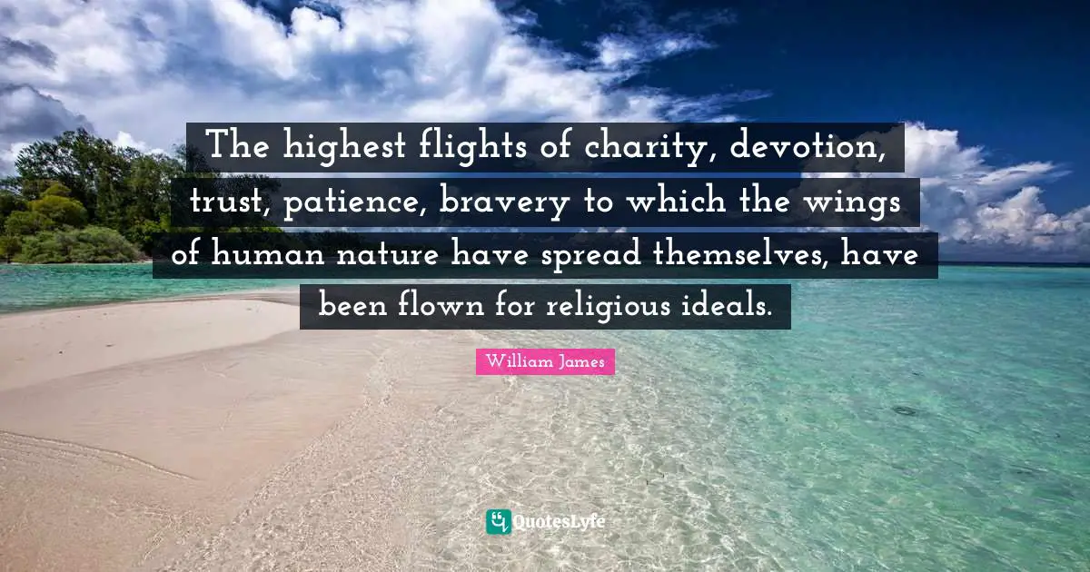 The highest flights of charity, devotion, trust, patience, bravery to which the wings of human nature have spread themselves, have been flown for religious ideals.