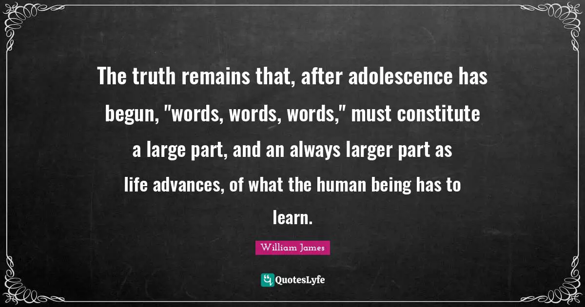 The truth remains that, after adolescence has begun, "words, words, words," must constitute a large part, and an always larger part as life advances, of what the human being has to learn.