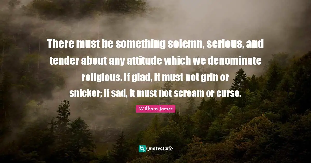 Solemn Quotes: "There must be something solemn, serious, and tender about any attitude which we denominate religious. If glad, it must not grin or snicker; if sad, it must not scream or curse."