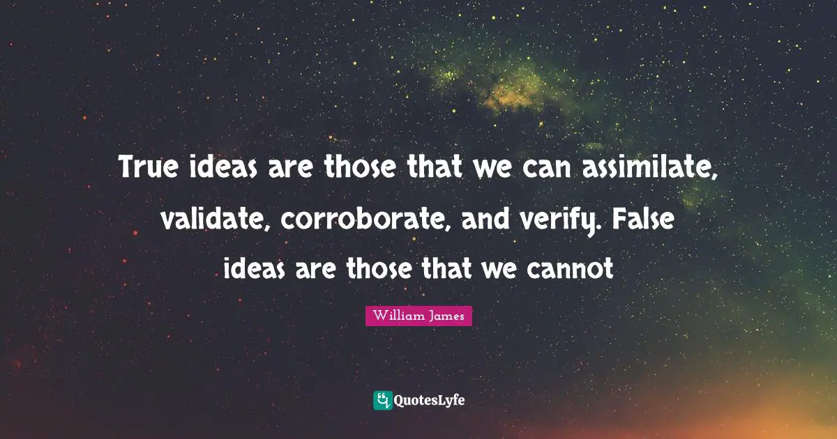 True ideas are those that we can assimilate, validate, corroborate, and verify. False ideas are those that we cannot