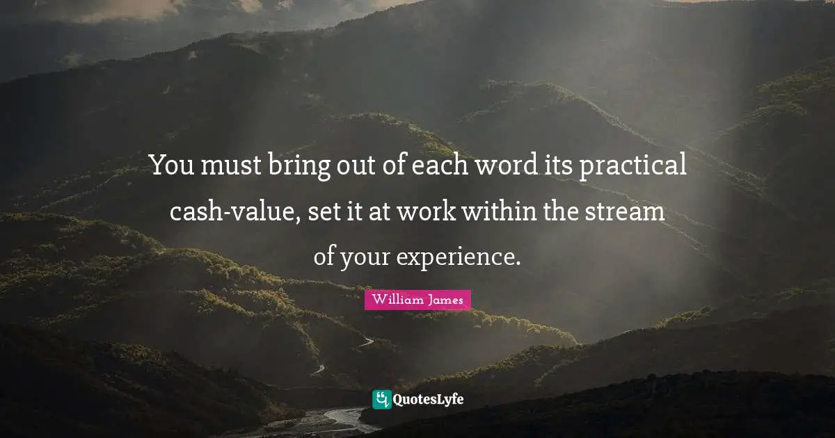 You must bring out of each word its practical cash-value, set it at work within the stream of your experience.