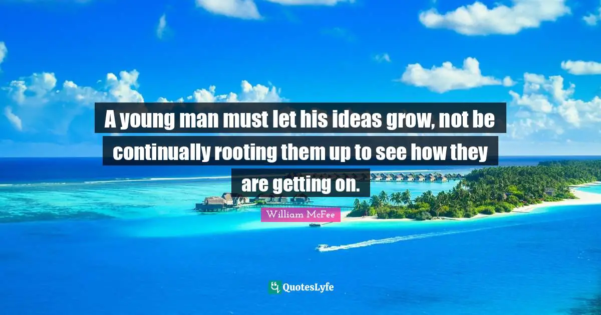 William McFee Quotes: "A young man must let his ideas grow, not be continually rooting them up to see how they are getting on."