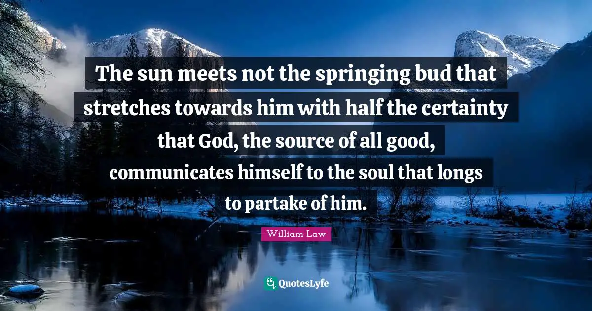 The sun meets not the springing bud that stretches towards him with half the certainty that God, the source of all good, communicates himself to the soul that longs to partake of him.