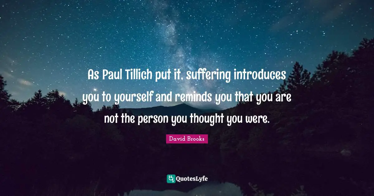 As Paul Tillich put it, suffering introduces you to yourself and reminds you that you are not the person you thought you were.