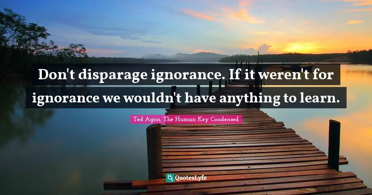 Don't disparage ignorance. If it weren't for ignorance we wouldn't have anything to learn.