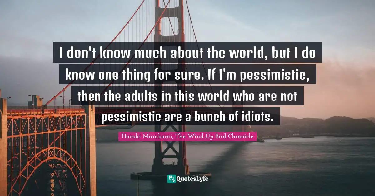 I don't know much about the world, but I do know one thing for sure. If I'm pessimistic, then the adults in this world who are not pessimistic are a bunch of idiots.