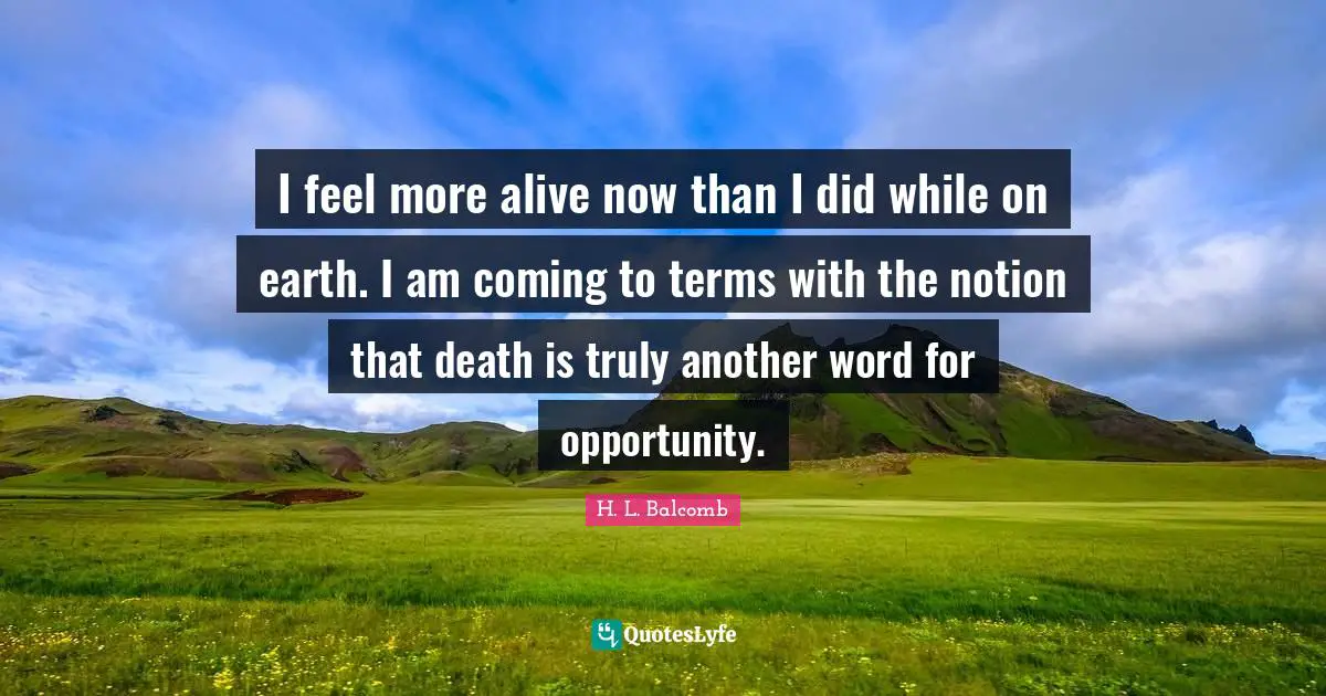 I feel more alive now than I did while on earth. I am coming to terms with the notion that death is truly another word for opportunity.