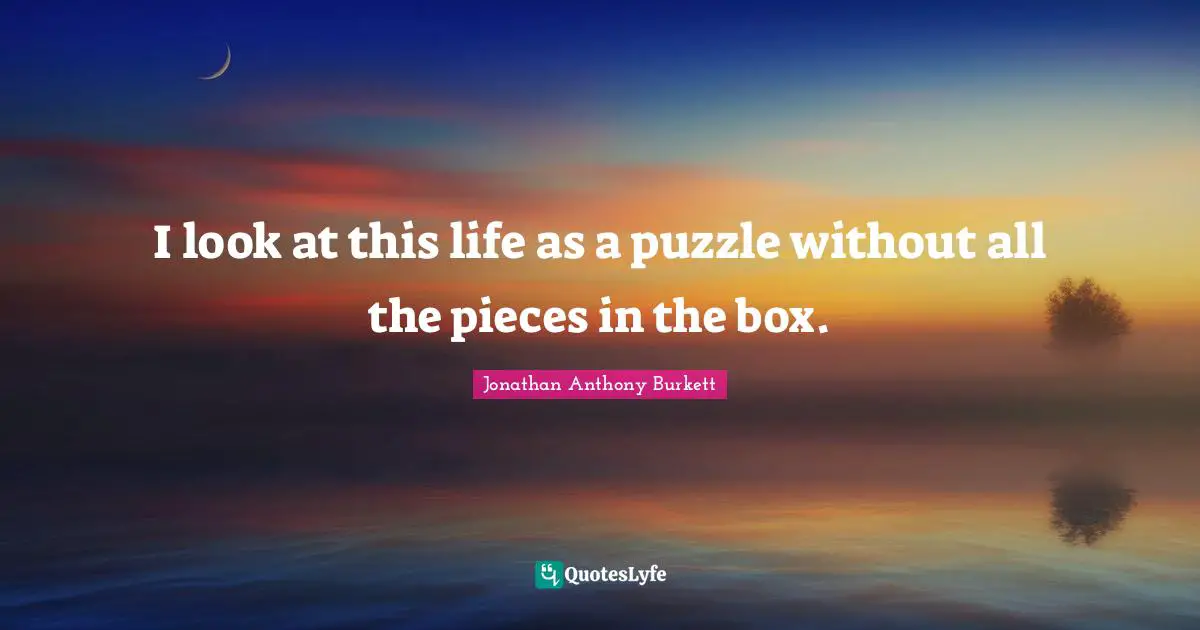 I look at this life as a puzzle without all the pieces in the box.