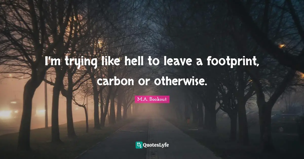 I'm trying like hell to leave a footprint, carbon or otherwise.