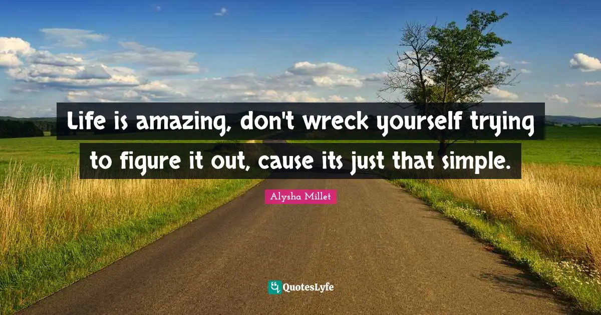 Life is amazing, don't wreck yourself trying to figure it out, cause its just that simple.