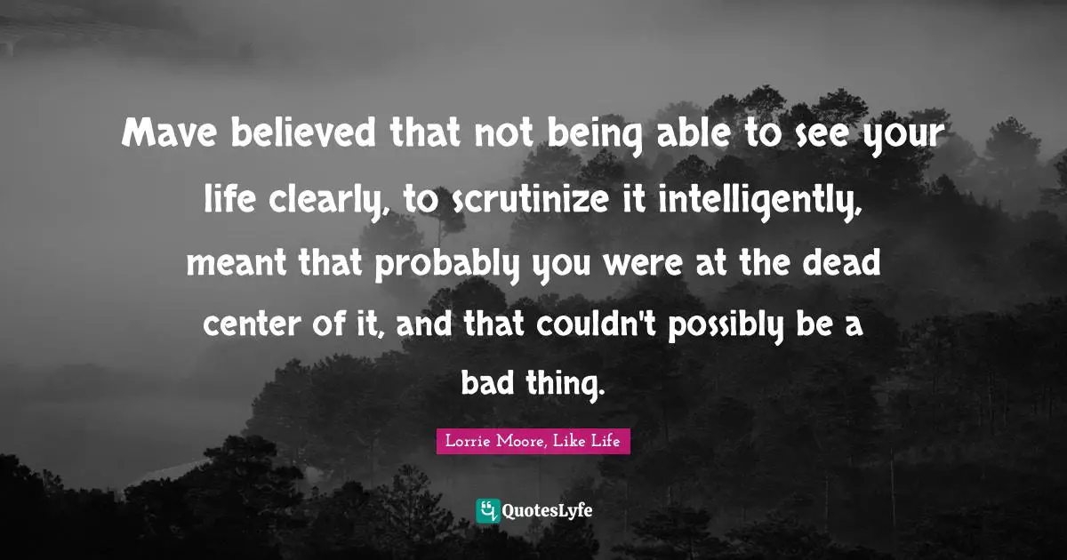 Mave believed that not being able to see your life clearly, to scrutinize it intelligently, meant that probably you were at the dead center of it, and that couldn't possibly be a bad thing.