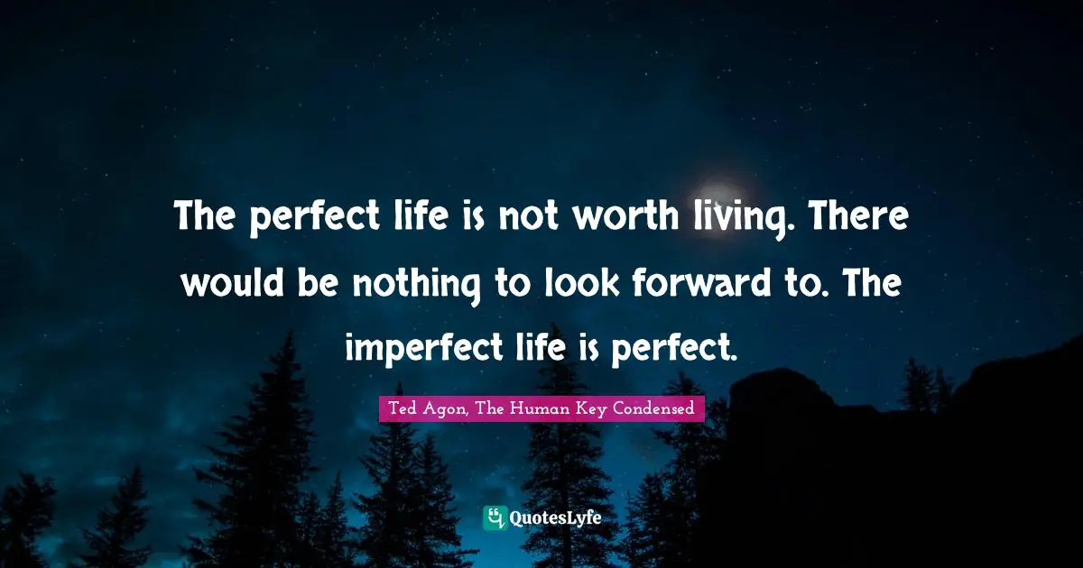 The perfect life is not worth living. There would be nothing to look forward to. The imperfect life is perfect.