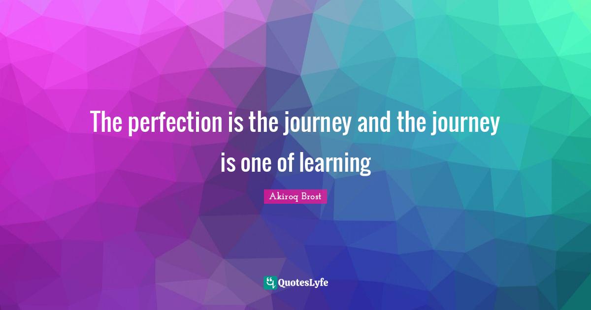The perfection is the journey and the journey is one of learning