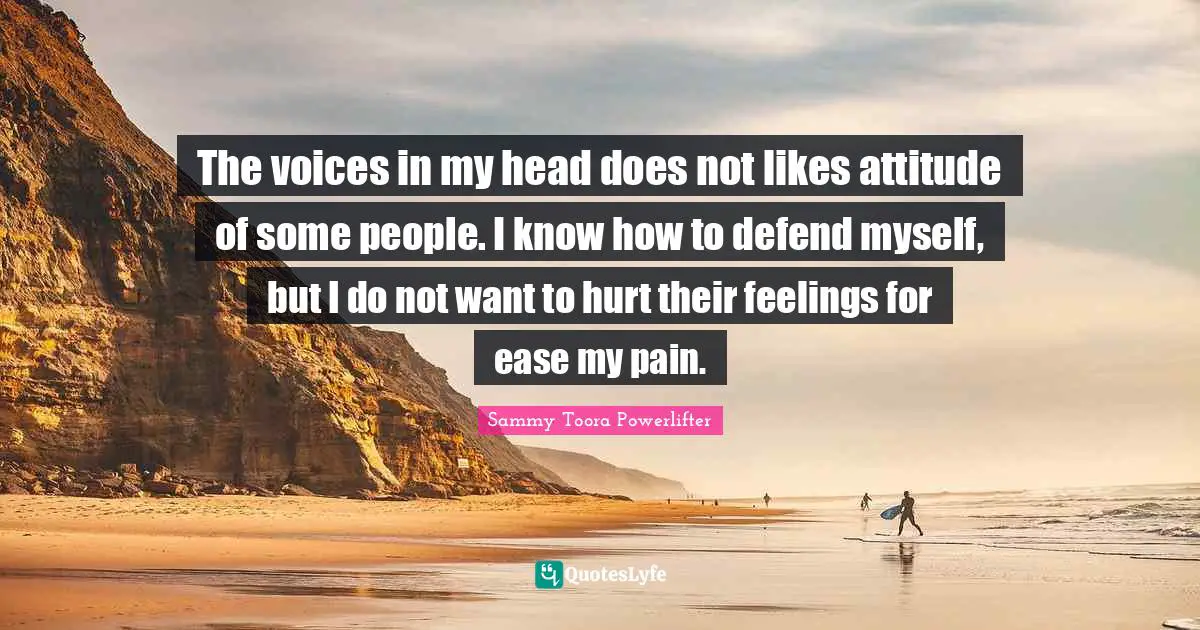 The voices in my head does not likes attitude of some people. I know how to defend myself, but I do not want to hurt their feelings for ease my pain.