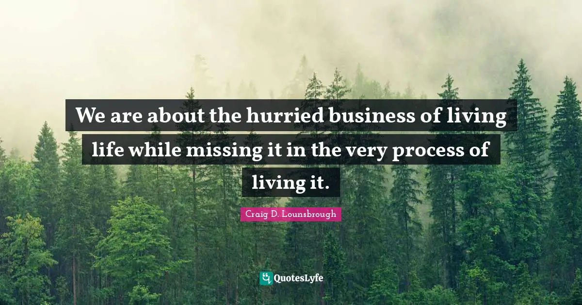 We are about the hurried business of living life while missing it in the very process of living it.