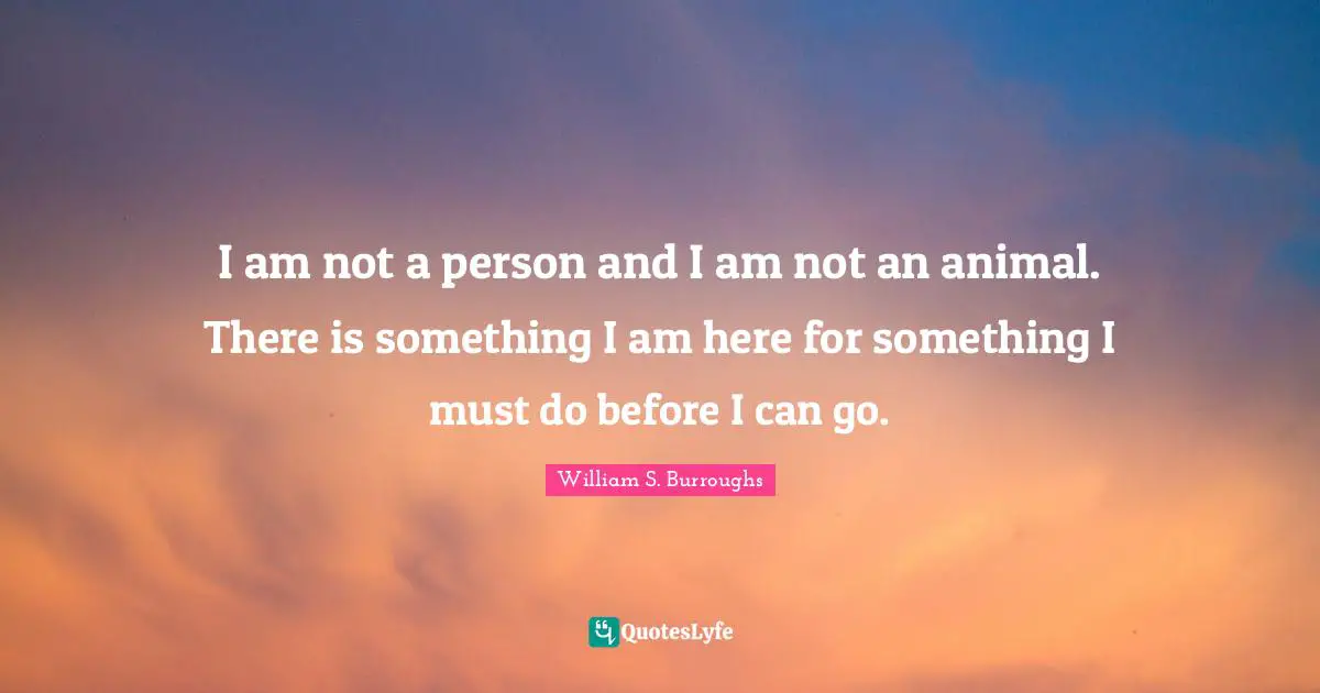 William S. Burroughs Quotes: "I am not a person and I am not an animal. There is something I am here for something I must do before I can go."