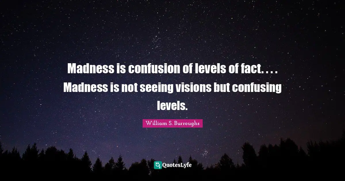 Madness is confusion of levels of fact. . . . Madness is not seeing visions but confusing levels.